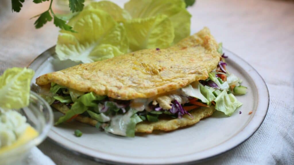 Doner kebab made from potato dough with salad on a plate