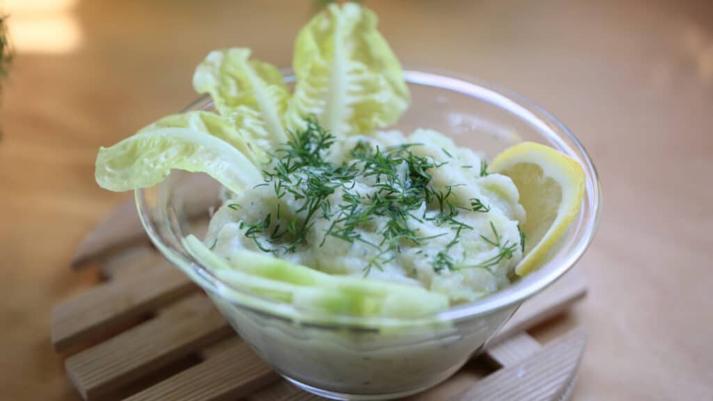 Glass bowl with tzatziki