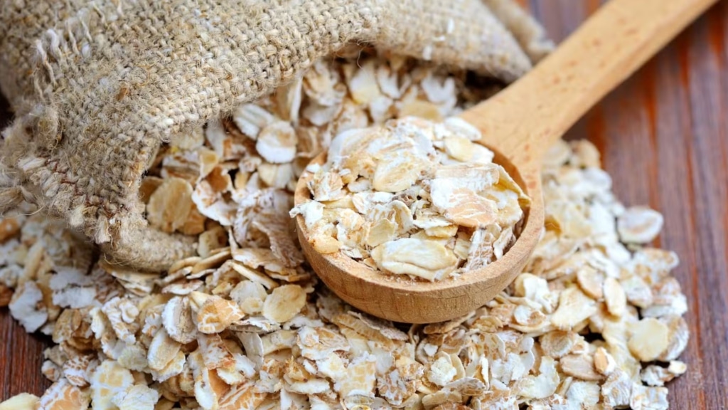 Oatmeal with wooden spoon