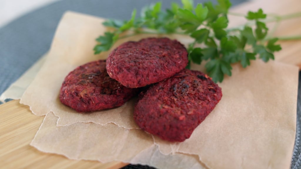 Beetroot patties on baking paper